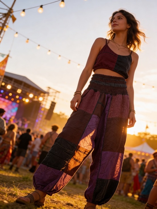 EARTHBOUND Pants - Purple Patchwork All Natural 100% Cotton Harem Pant